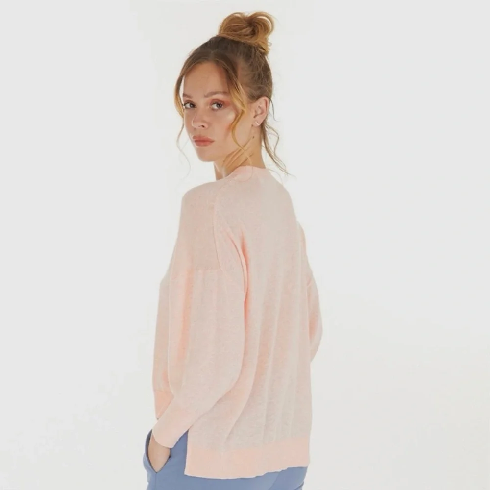 Ted Baker London Cotton Linen Blend Long Sleeve peach Jumper Pullover Sweater